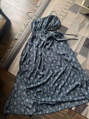 J. Crew Navy Floral Spaghetti-Strap Maxi Dress